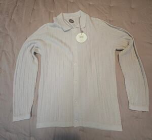 Common People Men's Cardigan Medium Beige Cable Knit Cotton Polo Sweater NWT